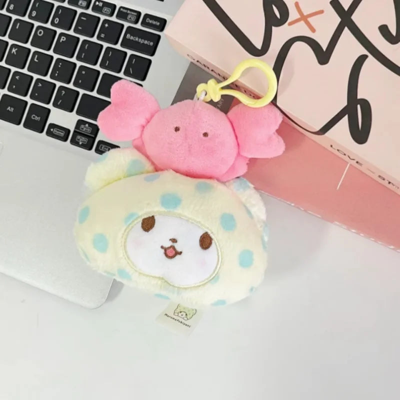 Genuine Sanrio Marumofubiyori Bear Cinnamoroll Plush Toys Keychain Kawaii Small Pendant Keyring Kids Stuffed Toys Birthday Gifts