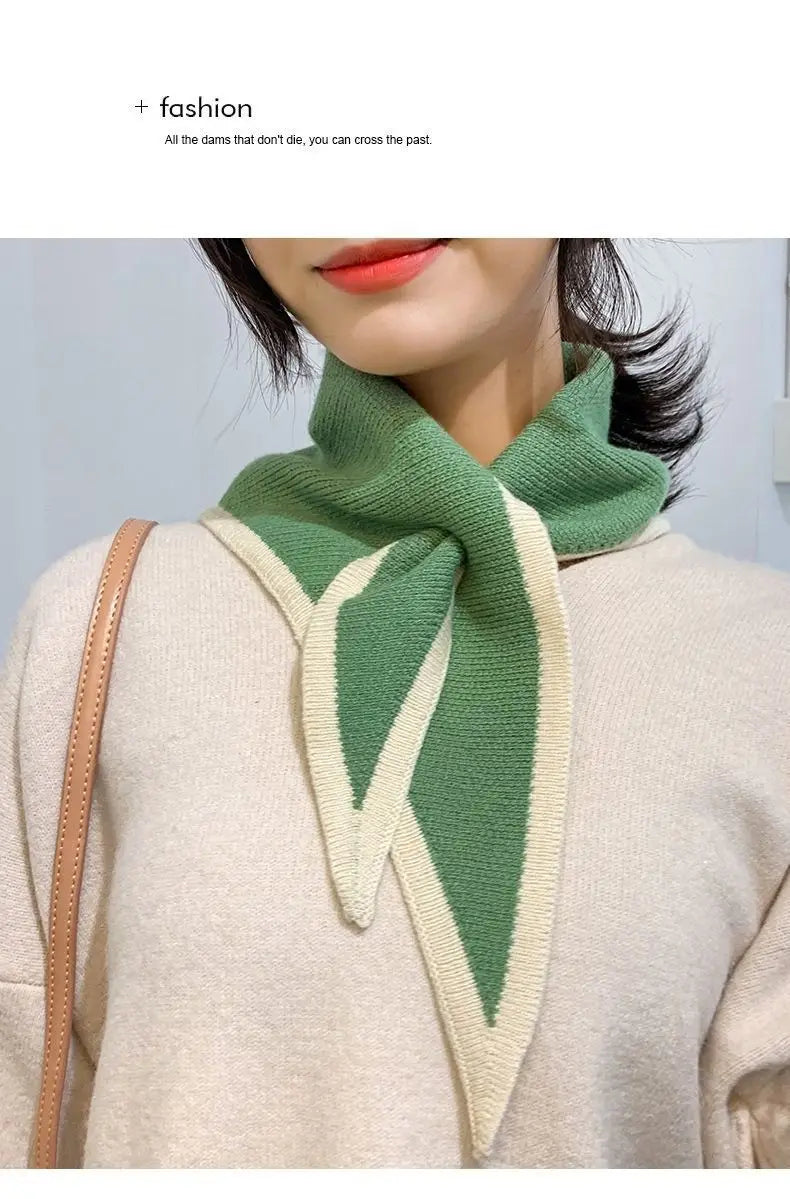 Women's Winter Scarfs Korean Version Autumn and Winter Knitted Warm Scarf Cute Sweet Crossed Triangular Scarfs