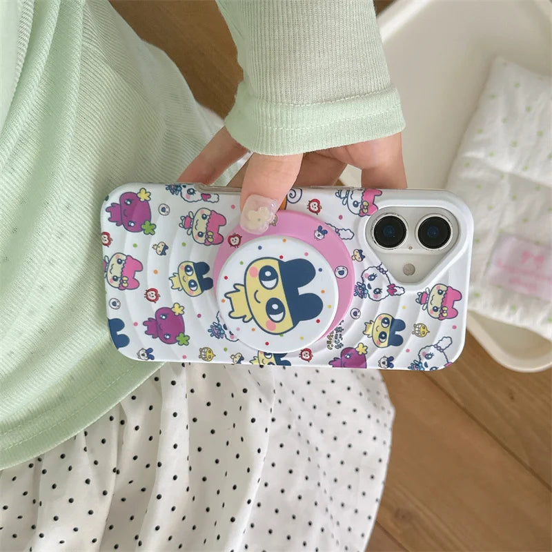 Cute Cartoon Animal Magnetic Phone Case For iPhone 16 Pro 15 14 13 Pro Max Back Cover with Magsafe Stand Holder Cases Kawaii