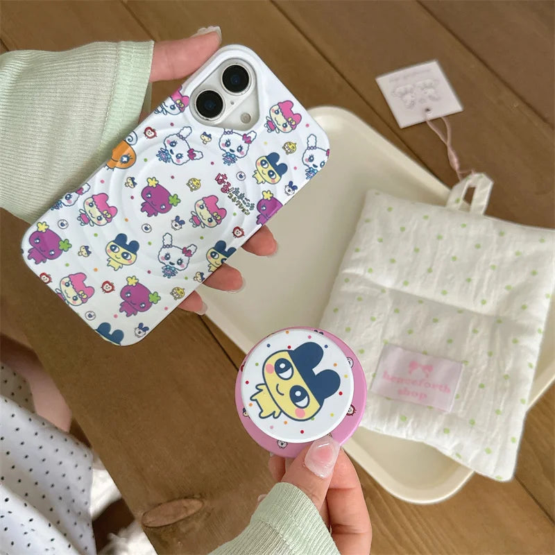 Cute Cartoon Animal Magnetic Phone Case For iPhone 16 Pro 15 14 13 Pro Max Back Cover with Magsafe Stand Holder Cases Kawaii