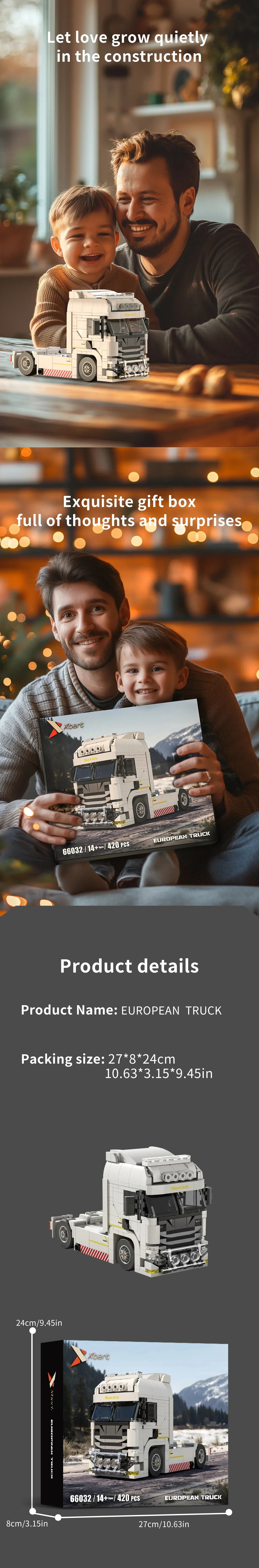 European&American Truck Head Building Blocks MOC Connectable Container Trailer Model Bricks Educational Toys For kids Gifts