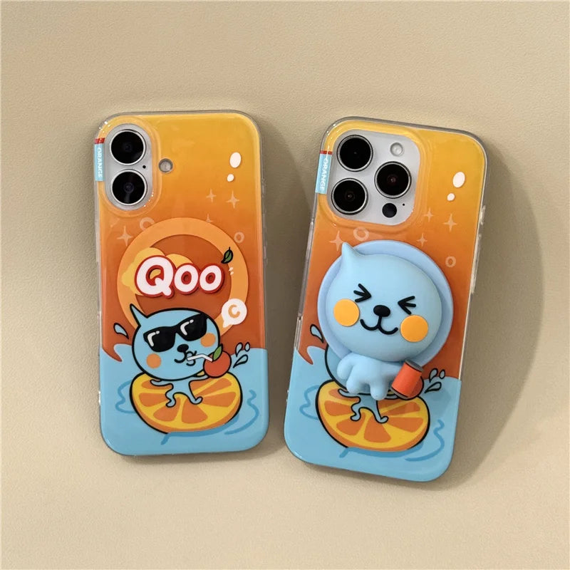 Funny Cute Orange Juice Magnetic Phone Case For iPhone 16 Pro 14 15 Pro Max Cover with Magsafe Stand Holder Kawaii Cases 16 Capa