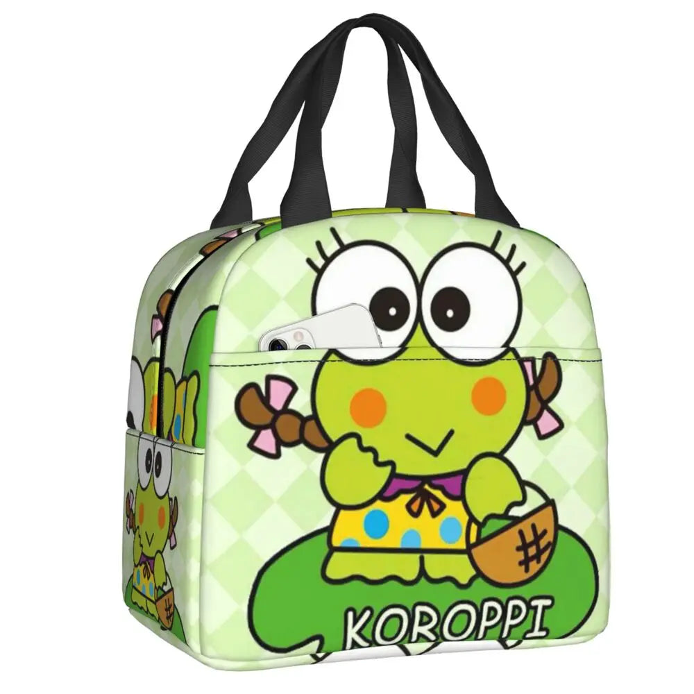 Custom Keroppi Big-eyed Frog Insulated Lunch Tote Bag for Women Portable Thermal Cooler Bento Box School