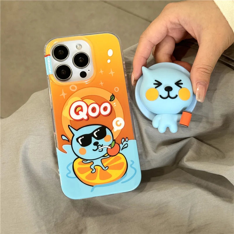 Funny Cute Orange Juice Magnetic Phone Case For iPhone 16 Pro 14 15 Pro Max Cover with Magsafe Stand Holder Kawaii Cases 16 Capa