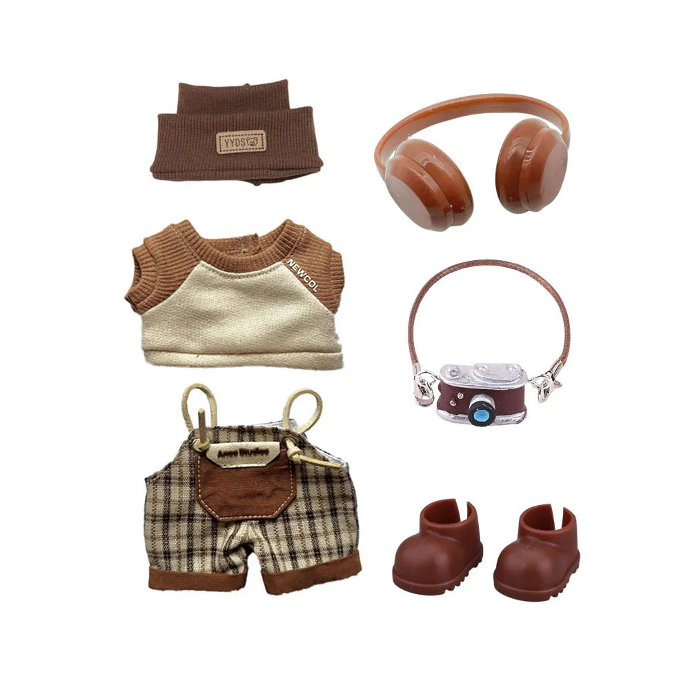 Clothes for Labubu V1 V2 V3 Clothing Doll Retro Brown T-shirt Handsome Clothes Set Doll Accessories
