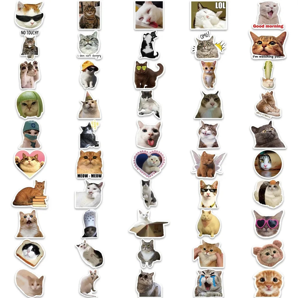 100/200Pcs Funny Kawaii Cat Stickers Animal Dog Laptop Scrapbook Decoration Decals Stationery Waterproof Graffiti Sticker Kids