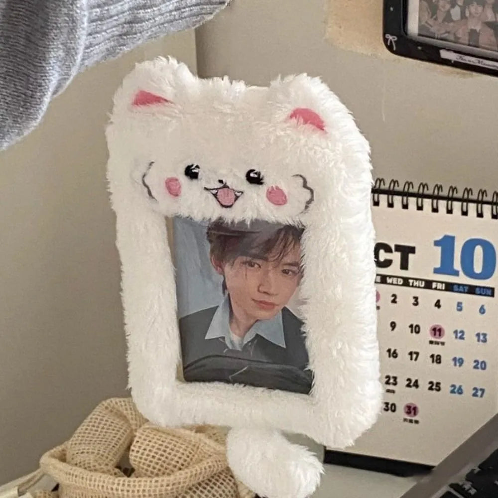 Multifunctional Photocard Case Bear/Rabbit/Chick Cute Photo Card Holder Cartoon Plush Bus Door Cards Sleeve School Office