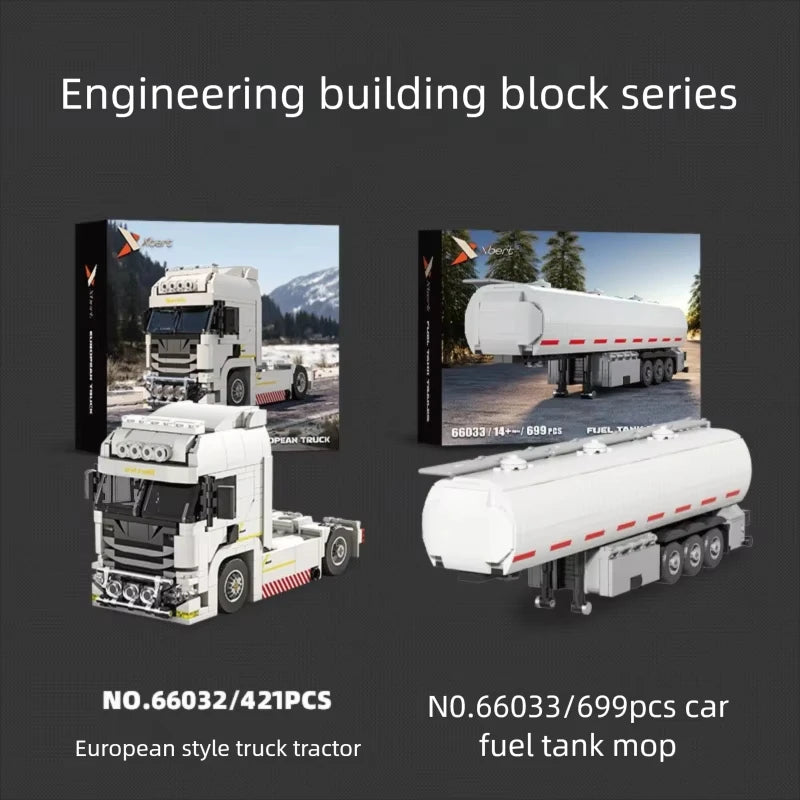 European&American Truck Head Building Blocks MOC Connectable Container Trailer Model Bricks Educational Toys For kids Gifts