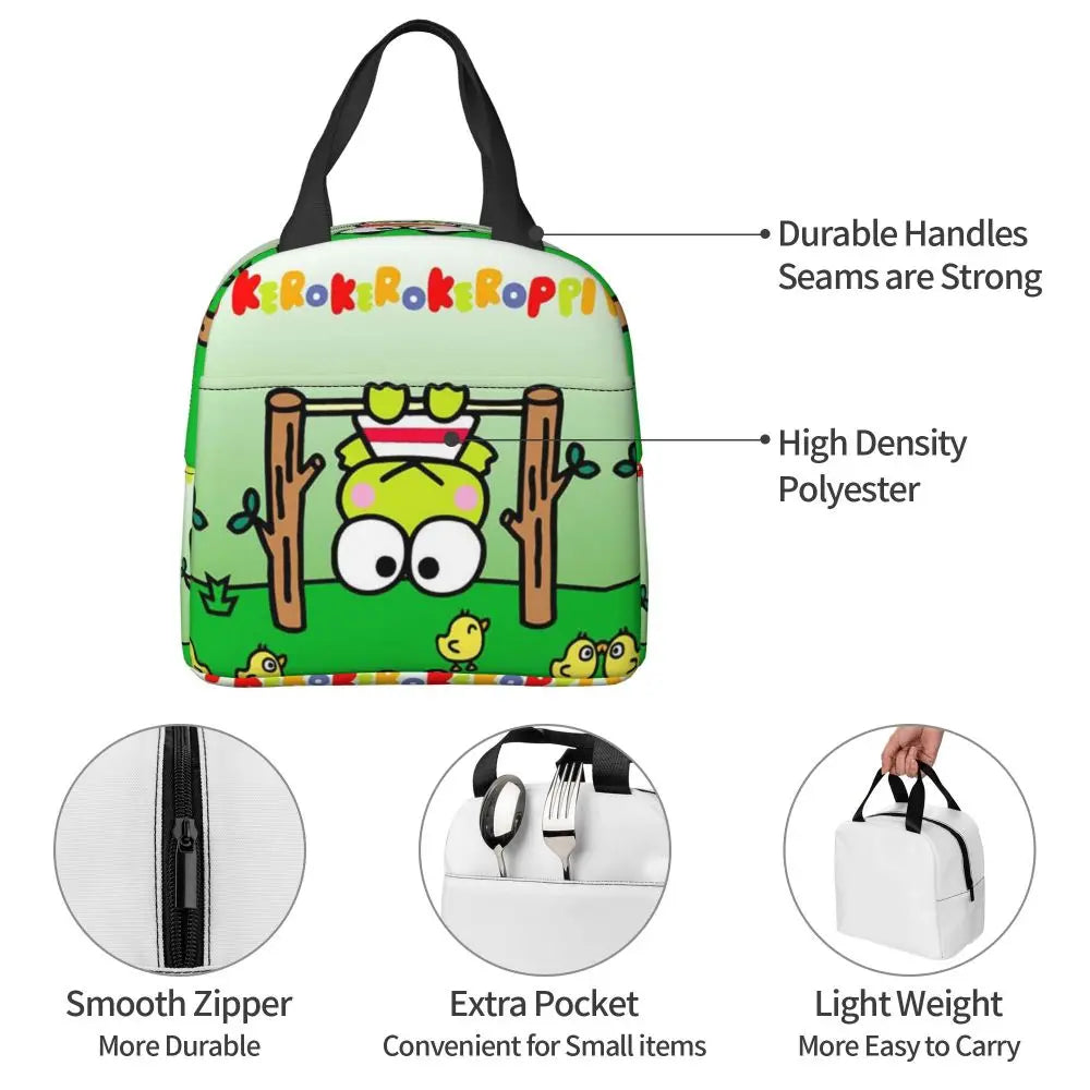 Custom Keroppi Big-eyed Frog Insulated Lunch Tote Bag for Women Portable Thermal Cooler Bento Box School