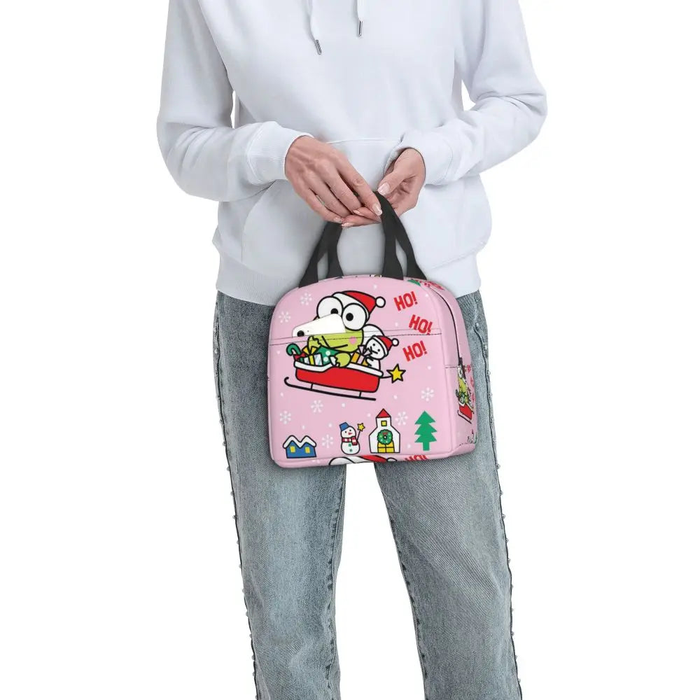 Custom Keroppi Big-eyed Frog Insulated Lunch Tote Bag for Women Portable Thermal Cooler Bento Box School