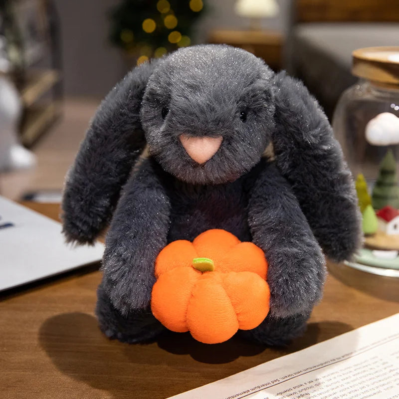 Creative Pumpkin Bear Plush Toys Soft Black Rabbit Hold Pumpkin Earphone &Cloak Eggplant Stuffed Doll Halloween Trick Or Treat