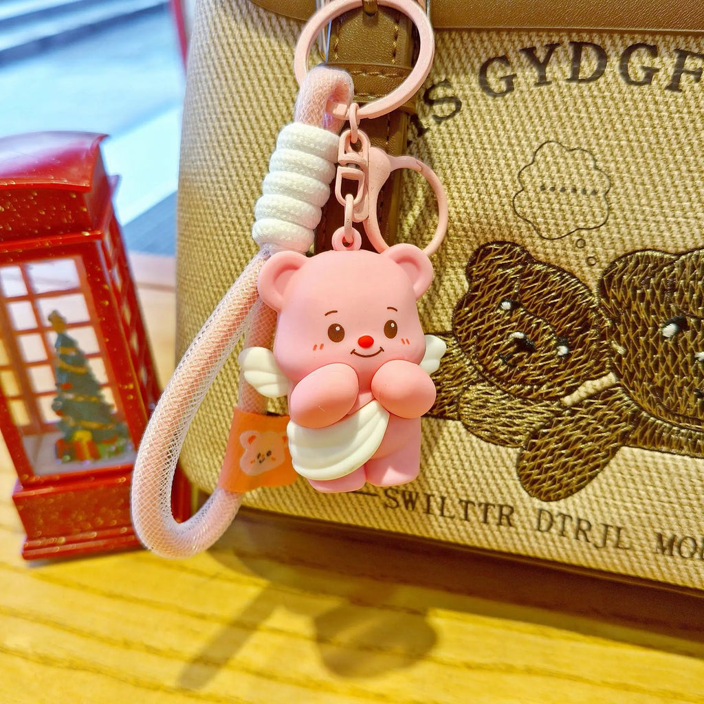 Cute Butter Bear Cartoon Keychain Schoolbag Pendant for Girls Couple Matching Bear Keychain Gift