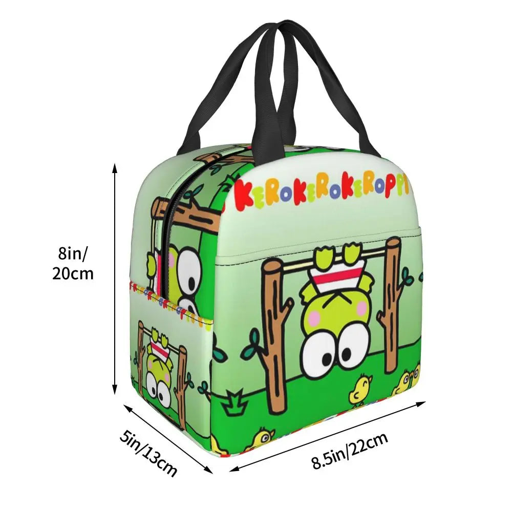 Custom Keroppi Big-eyed Frog Insulated Lunch Tote Bag for Women Portable Thermal Cooler Bento Box School