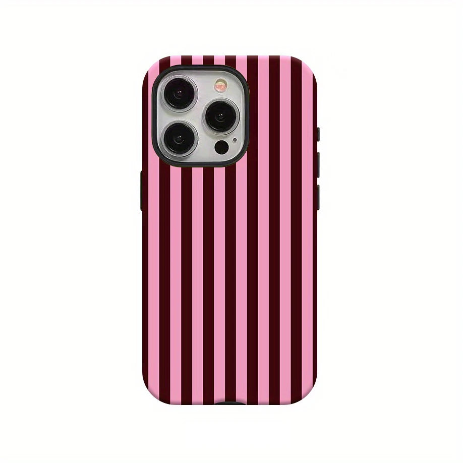 Fashion Pink Black Stripe Phone Case for iPhone 17 16 15 14 13 12 11 X XS XR 7 8 Air Pro Max Plus Luxury Double-layer Back Cover