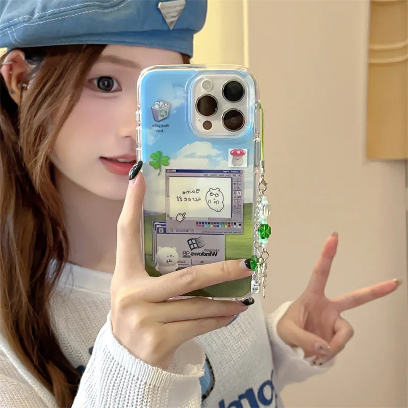 Funny Dialog Editor Phone Case For iPhone 16 Pro 15 13 12 Pro Max Hard Back Cover Silicone Shockproof Border Cases with Chain