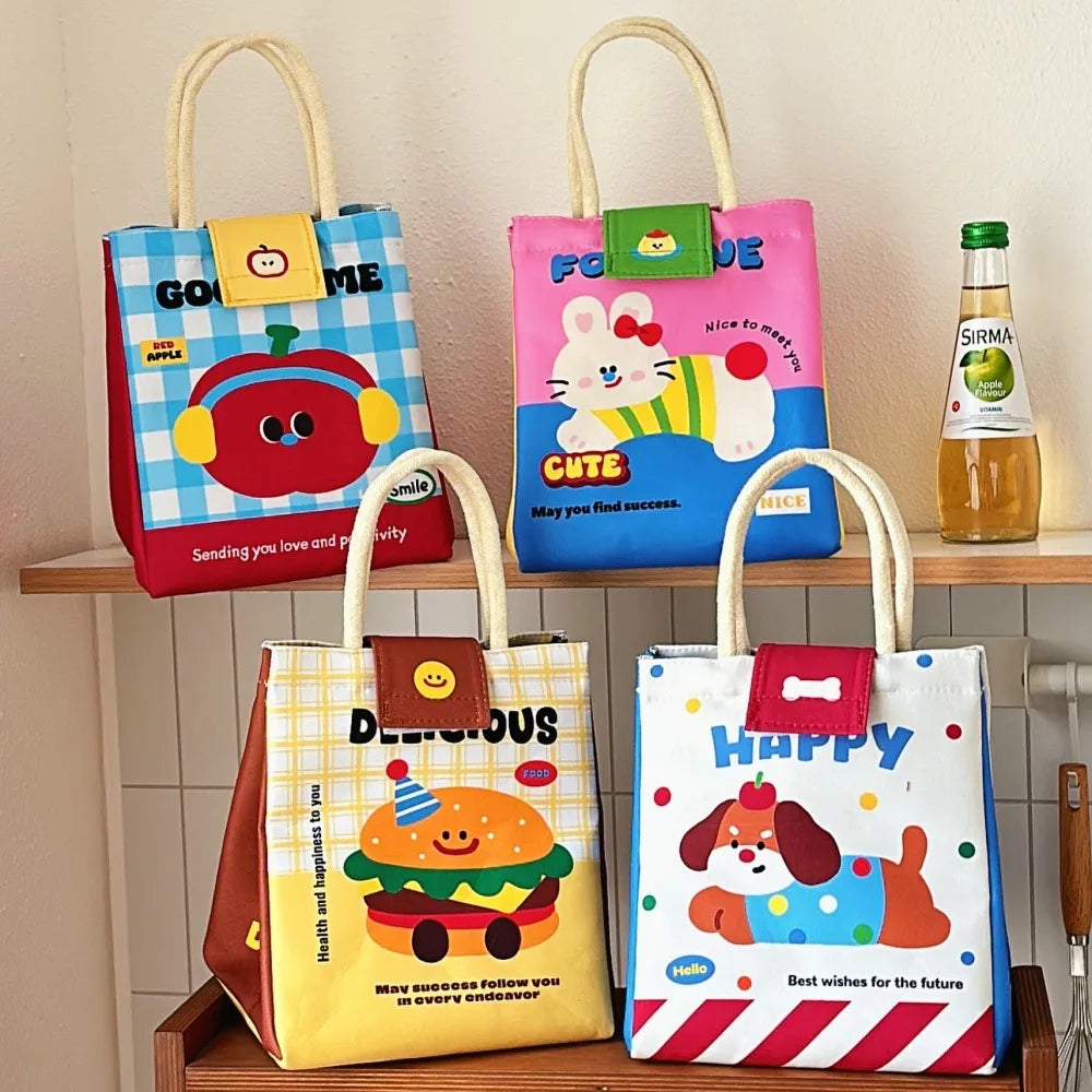 Cute Bento Bag For Office Workers Large Capacity Tote Bag Cartoon Insulated Fresh-Keeping Bag Student Lunch Box Bag