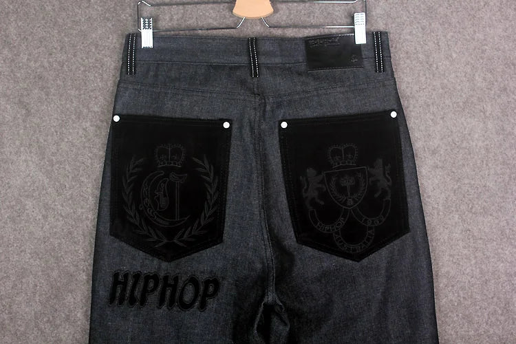 Male jeans Hip Hop Baggy Jeans Black Denim Loose Pants Rap Jeans Letter Written Boy Rapper Fashion  46 Famous Brand Jeans