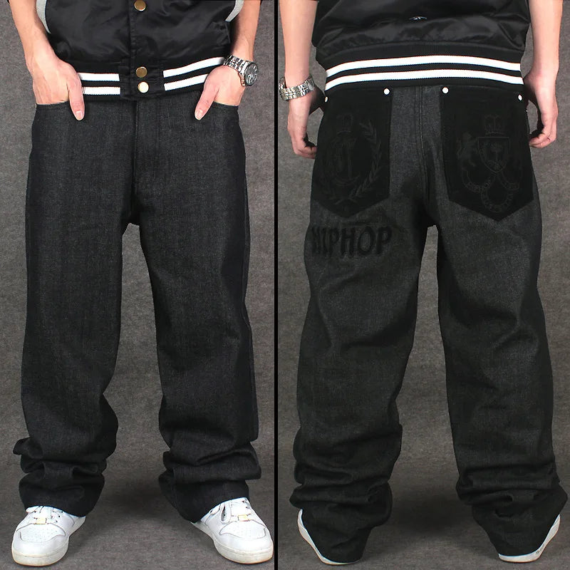 Male jeans Hip Hop Baggy Jeans Black Denim Loose Pants Rap Jeans Letter Written Boy Rapper Fashion  46 Famous Brand Jeans
