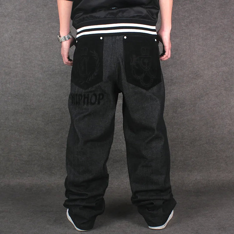 Male jeans Hip Hop Baggy Jeans Black Denim Loose Pants Rap Jeans Letter Written Boy Rapper Fashion  46 Famous Brand Jeans