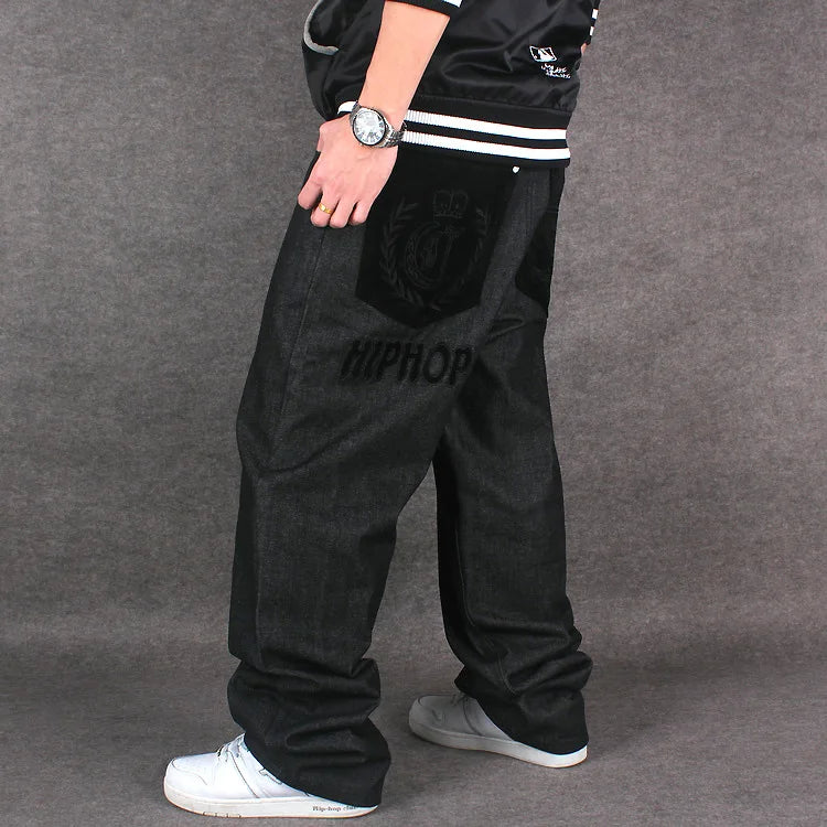 Male jeans Hip Hop Baggy Jeans Black Denim Loose Pants Rap Jeans Letter Written Boy Rapper Fashion  46 Famous Brand Jeans